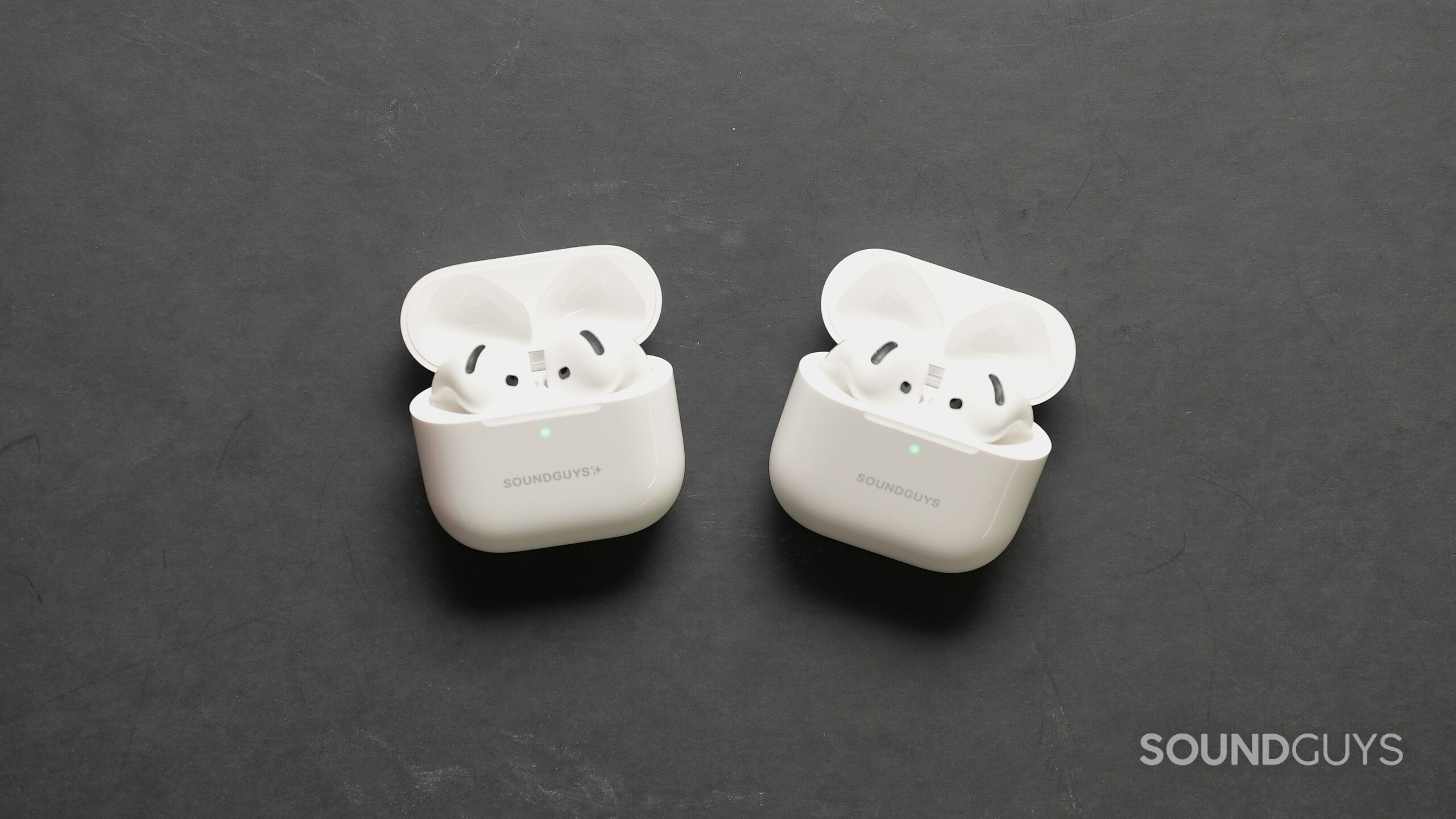 airpods4 and airpods4 anc side by side open The AirPods 4 and AirPods 4 with ANC look and feel identical.