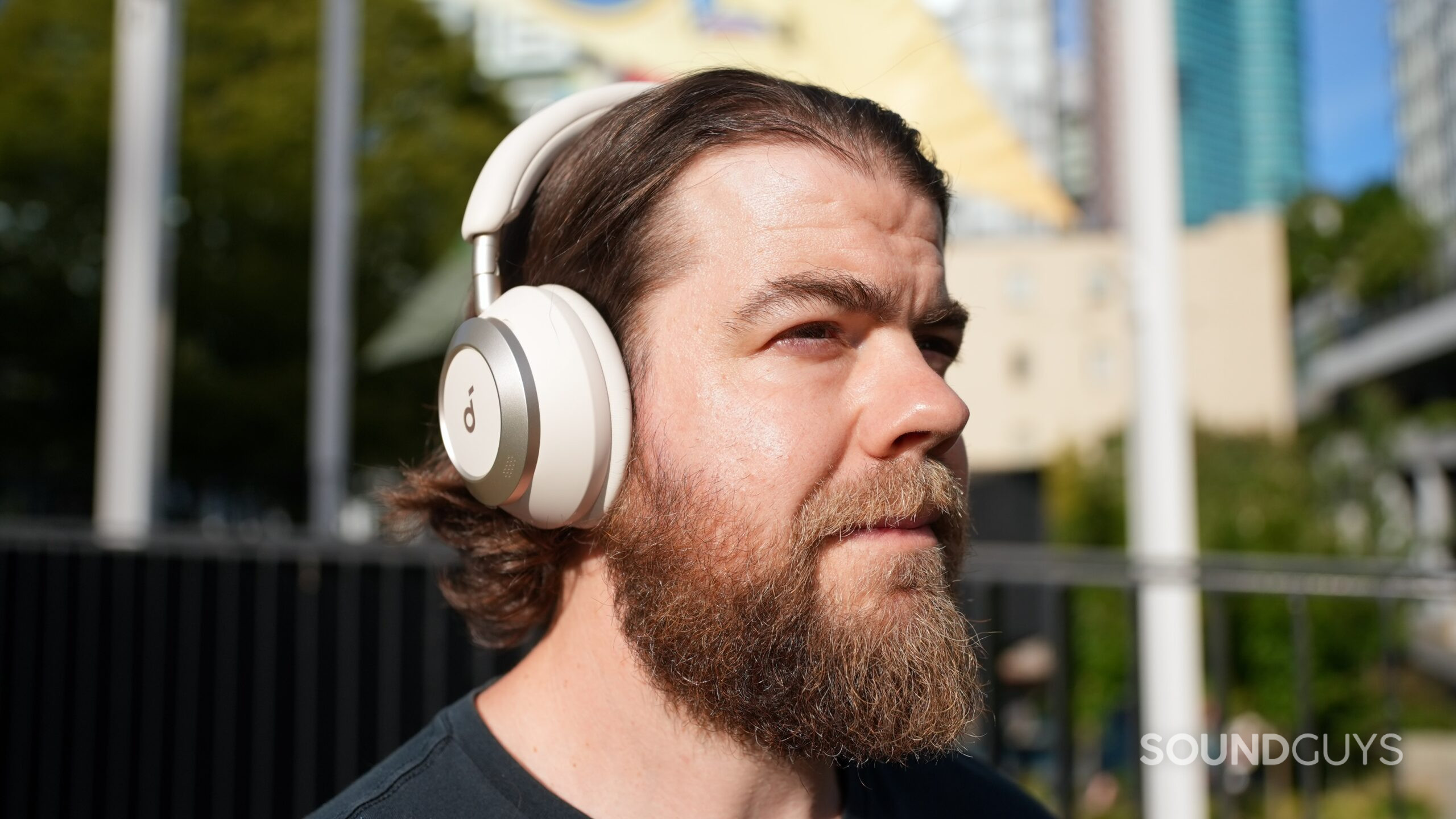 Anker Soundcore Space One Pro_10 A man wearing the Anker Soundcore Space One Pro headphones.