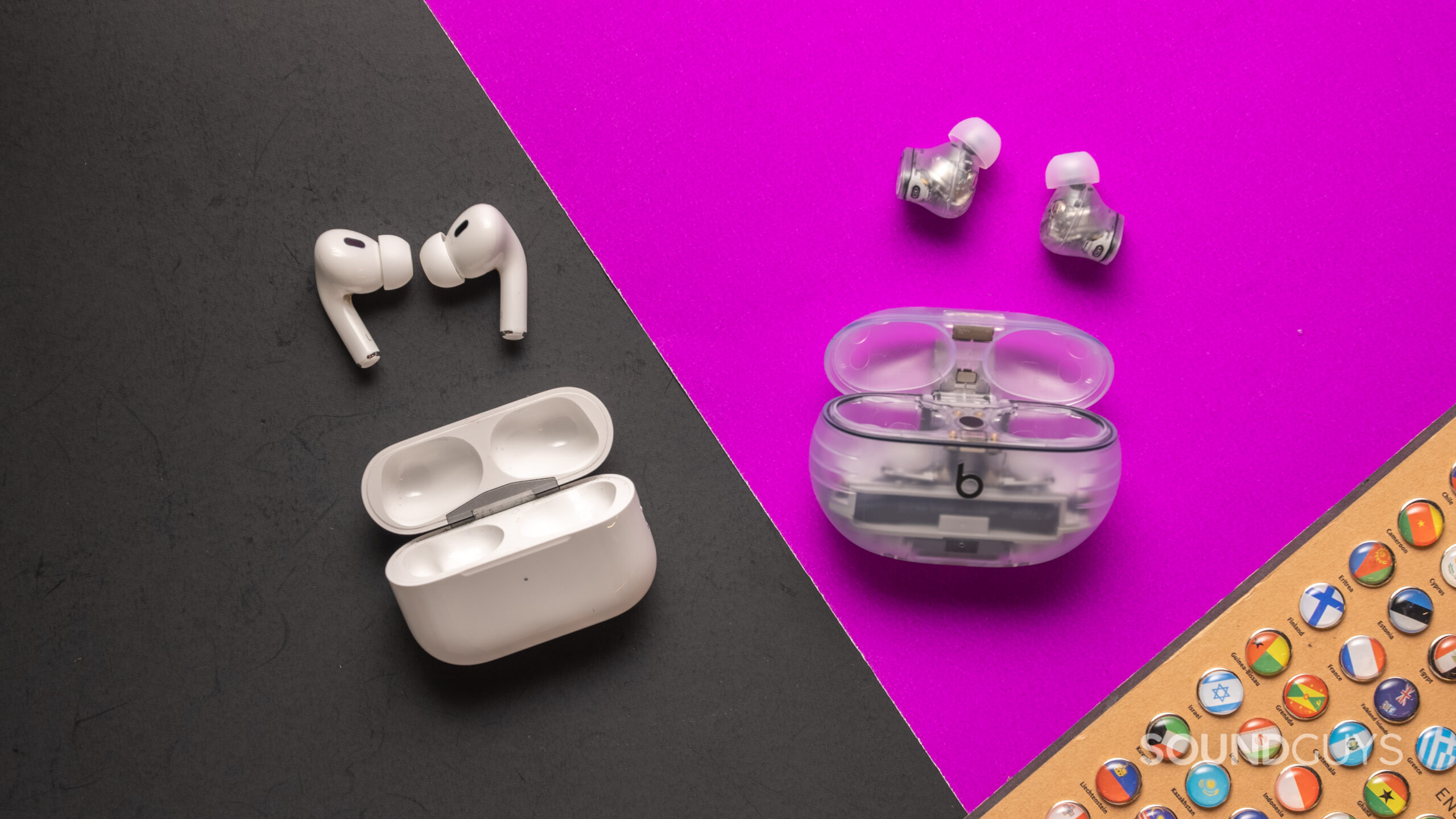 Apple-AirPods-Pro-2-vs-Beats-Studio-Buds-Plus-scaled A photo showing the Beats Studio Buds Plus next to the Apple AirPods Pro (2nd Generation).