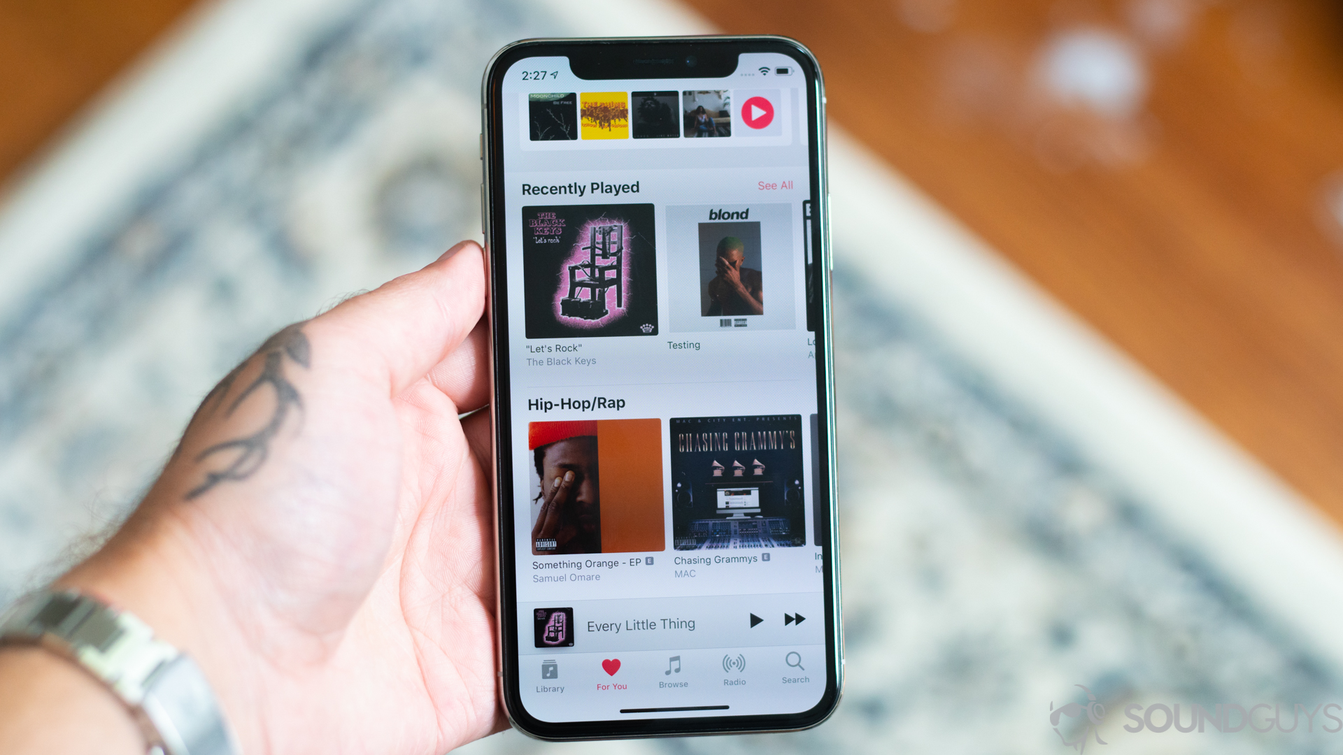 The Apple Music UI on iPhone X A picture of Apple Music UI on iPhone X which works with any Apple AirPods Pro alternatives.