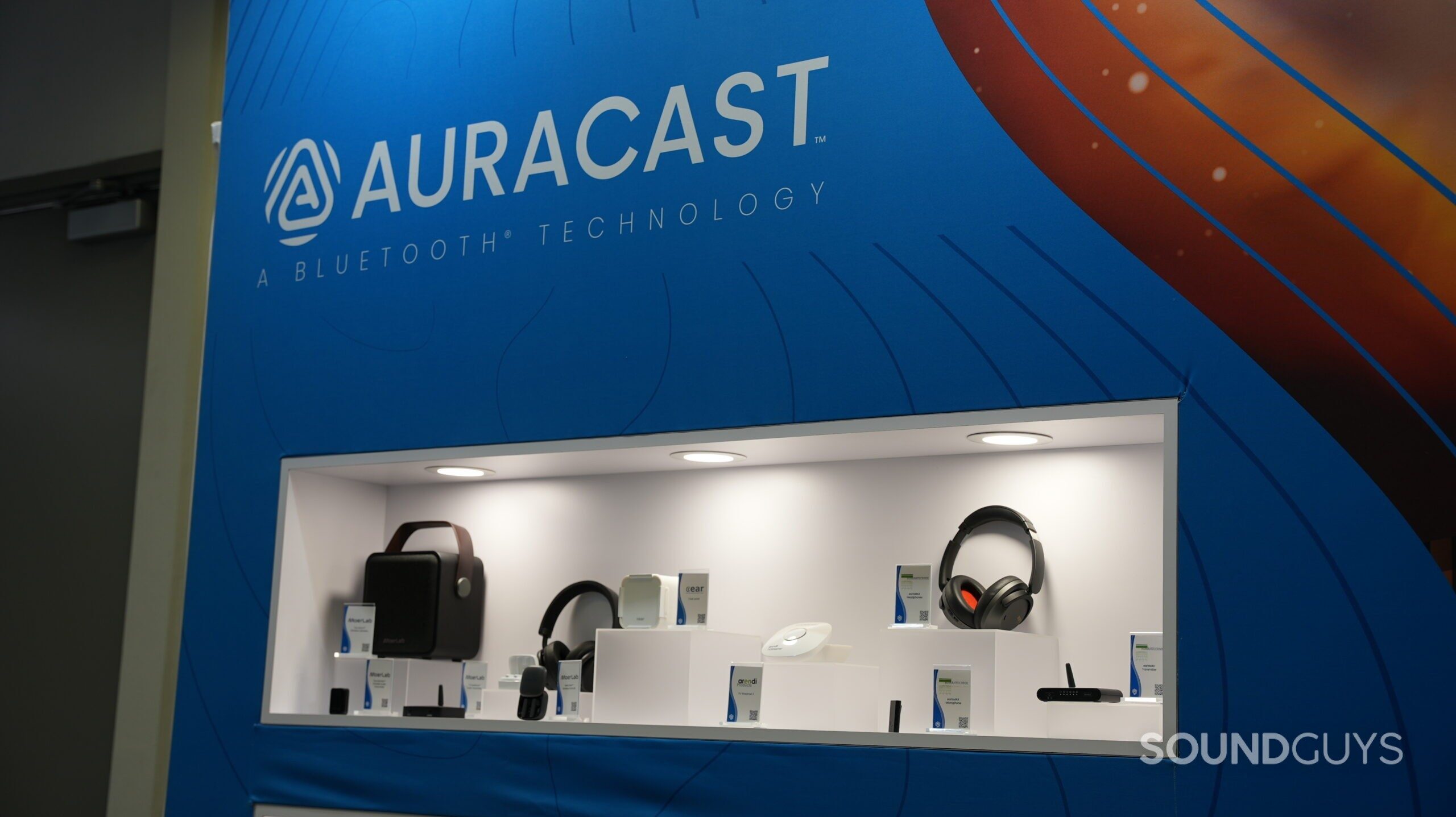 Auracast Display Wall Auracast display wall at a convention.
