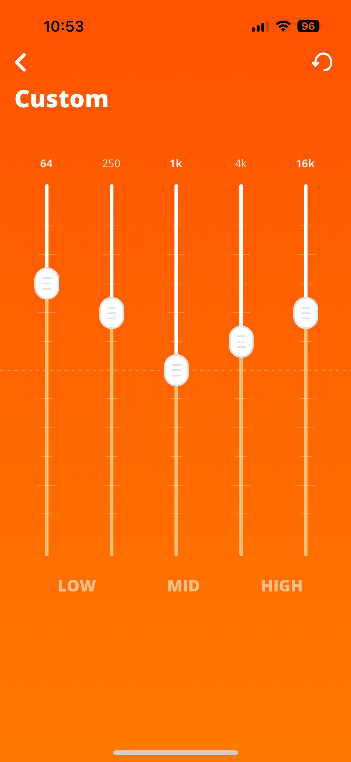 A screen shot of the JBL Portable app, showing it's customizable 5-band EQ.
