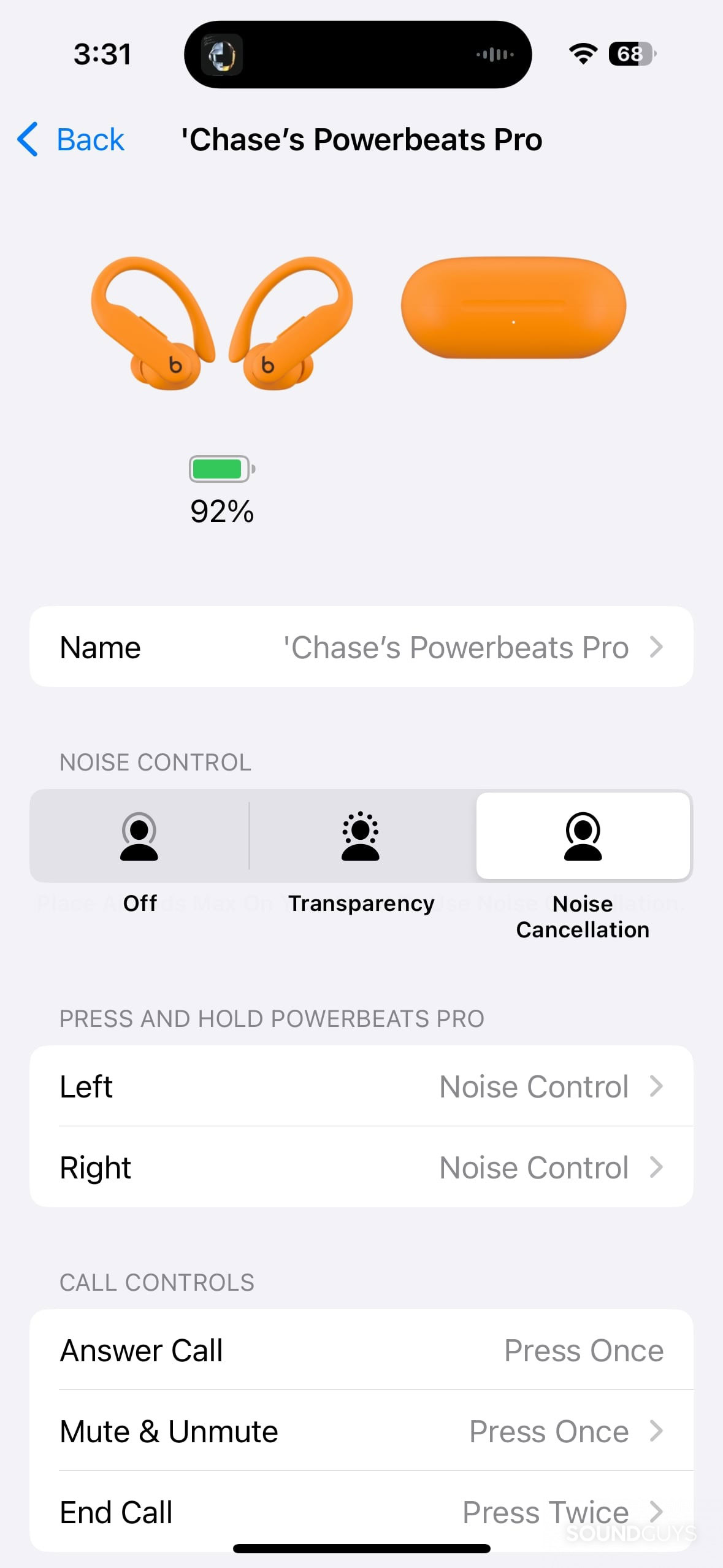Screenshot of the Powerbeats Pro 2 iOS settings.