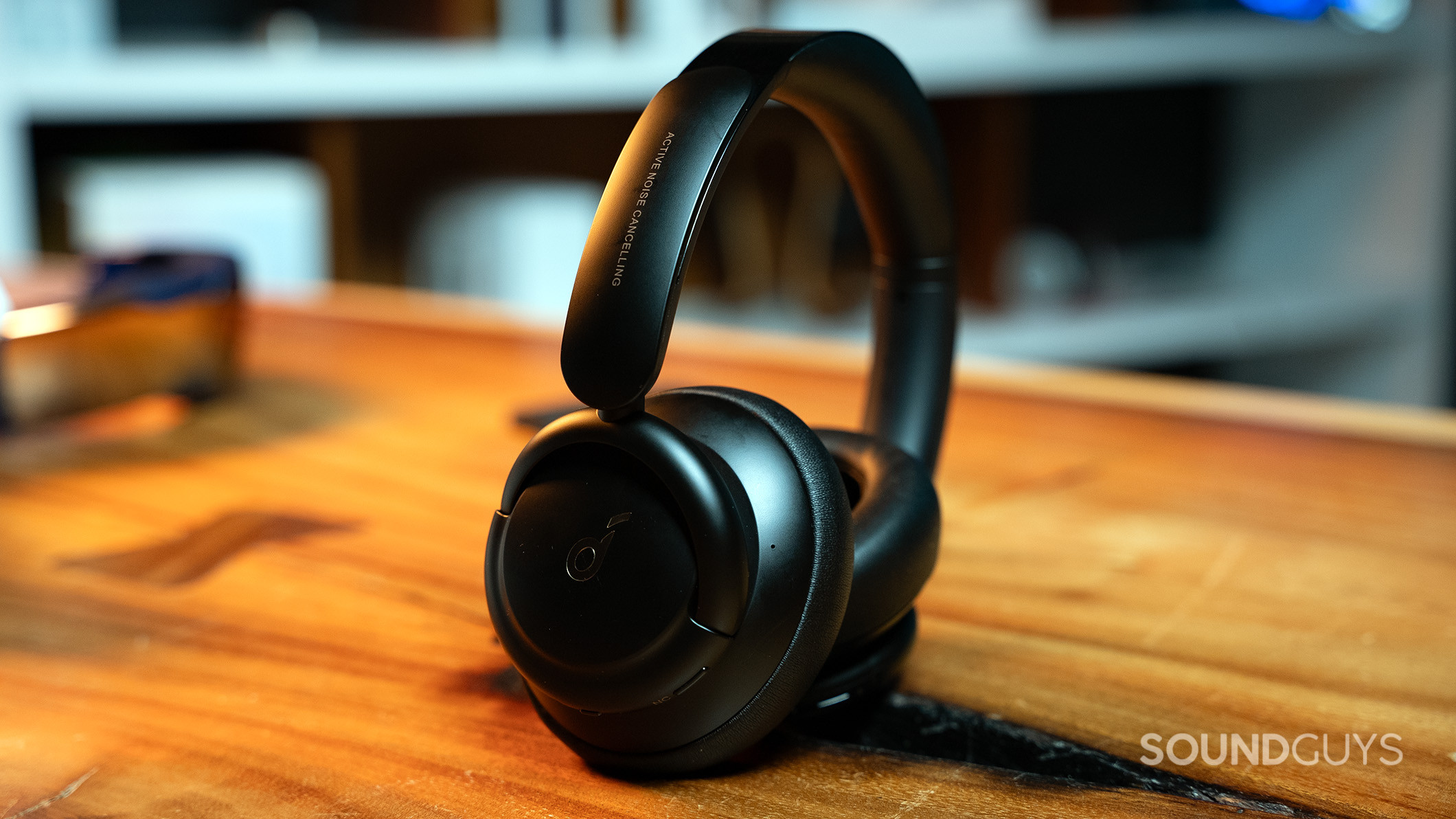 Soundcore Life Q30 on table Anker Soundcore Life Q30 headphones on a table.